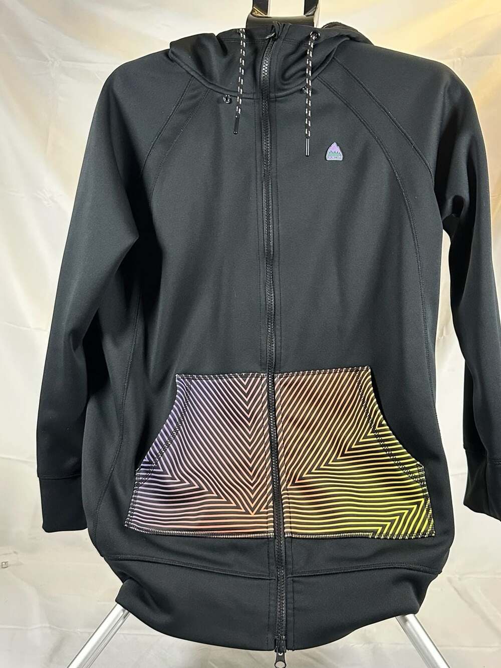 Burton Women's Crown Bonded Full-Zip Hoodie Black with Gradient Geometric Pocket